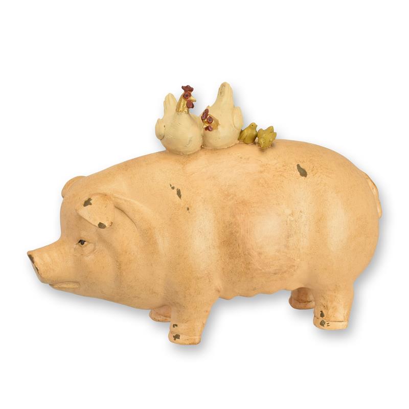 Dekofigur Kunstharz Schwein & Hühner Stapel