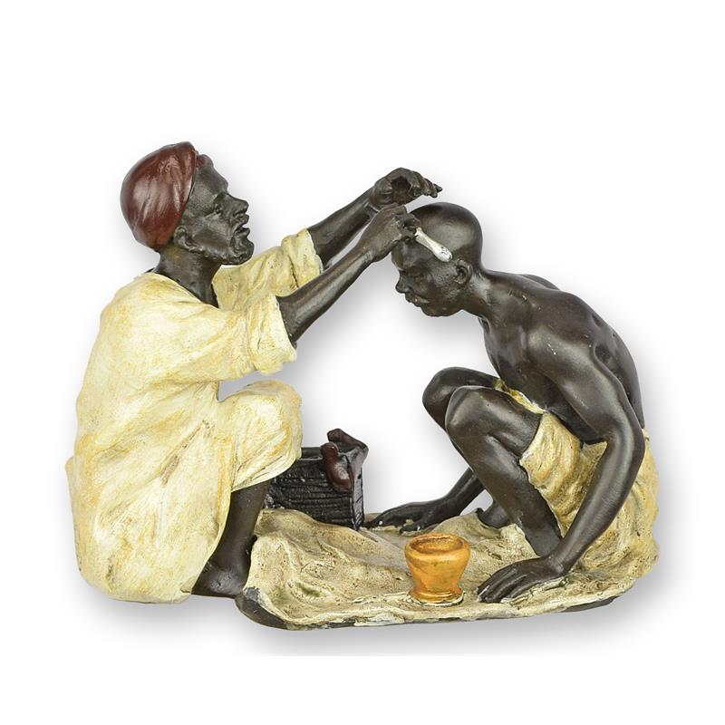 Bronzeskulptur Bronzefigur Arabische Barbier-Szene
