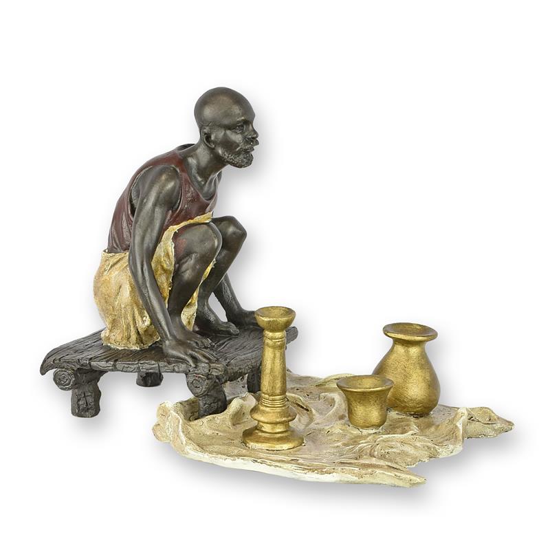 Bronzeskulptur Bronzefigur Arabischer Töpferwaren-Händler