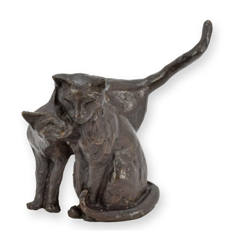Bronzeskulptur Bronzefigur Zwei kuschelnde Katzen