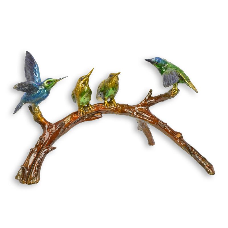 Bronzeskulptur Bronzefigur Vier Kolibris auf Ast
