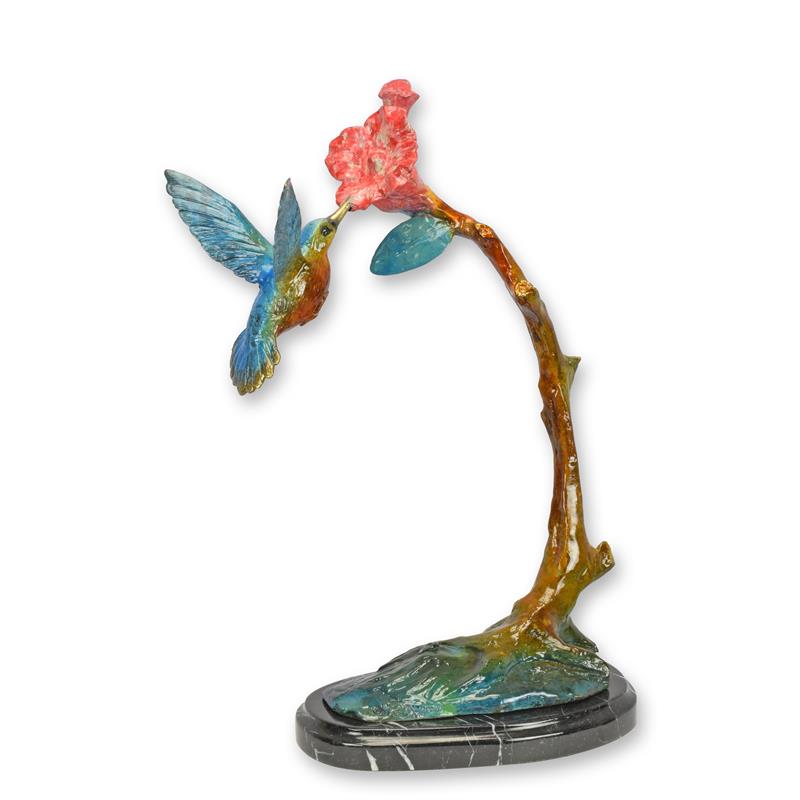 Bronzeskulptur Bronzefigur Kolibri an Blüte