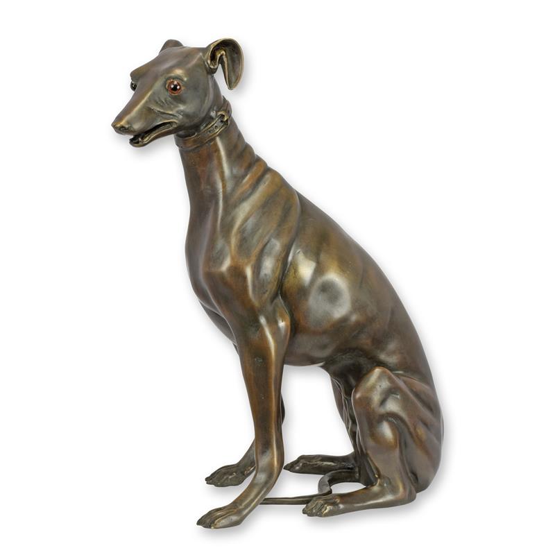 Bronzeskulptur Bronzefigur Windhund