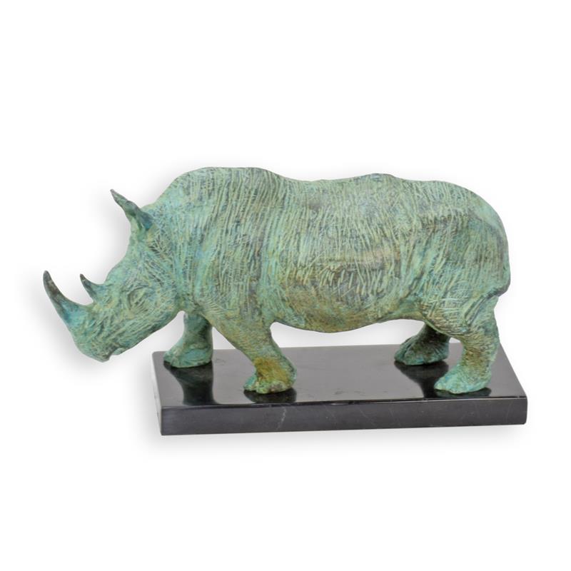 [LA-1817624] Bronzeskulptur Bronzefigur Nashorn altgrün