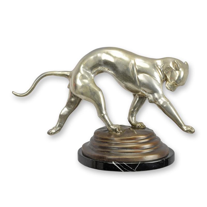[LA-1817640] Bronzeskulptur Bronzefigur Gehender Jaguar