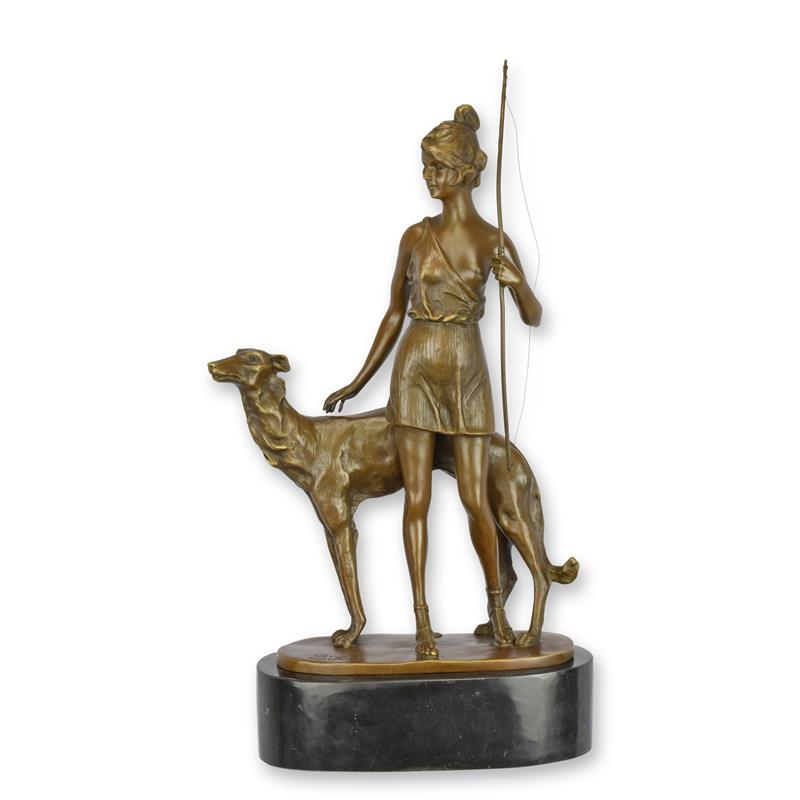[LA-1817680] Bronzeskulptur Bronzefigur Diana mit Hund