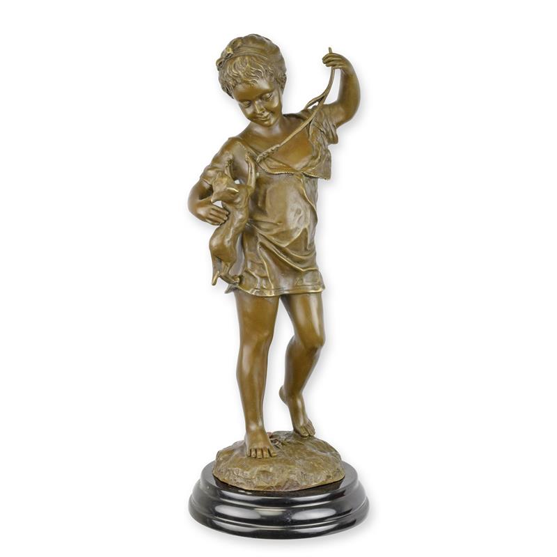 [LA-1817681] Bronzeskulptur Bronzefigur Mädchen mit Katze