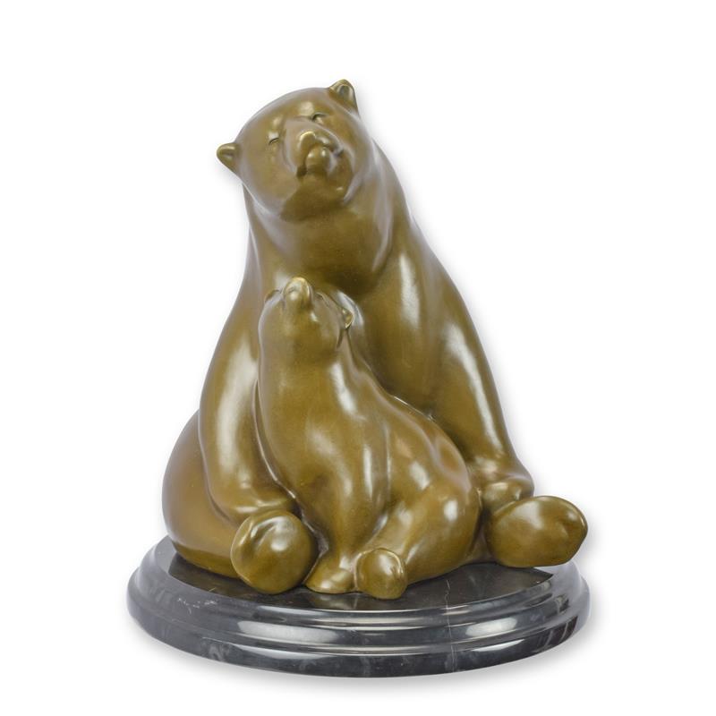 [LA-1817714] Bronzeskulptur Bronzefigur Bärenmutter mit Jungem
