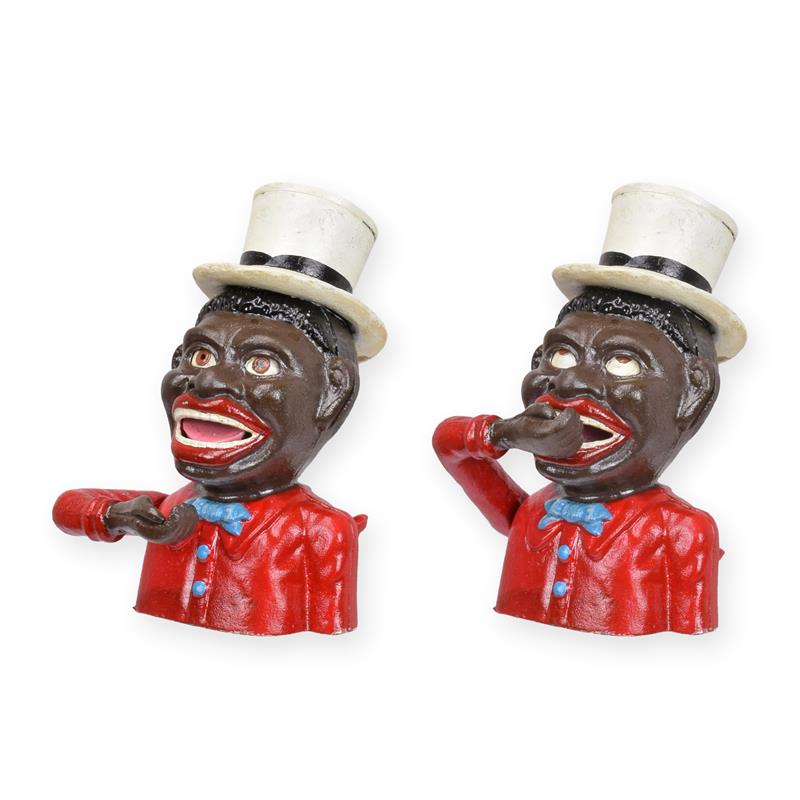 [LA-1817840] Spardose Geldbank Skulptur Gusseisen Afrikaner Man mit Hut mechanisch