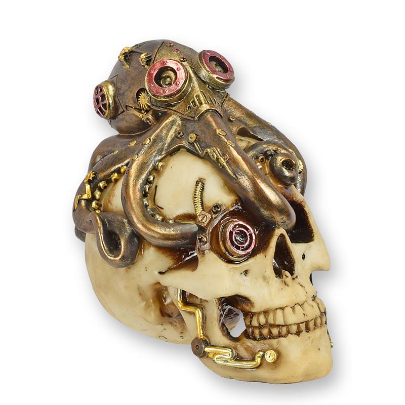 [LA-1818118] Figur Skulptur Schädel Resin Steampunk mit Oktopus