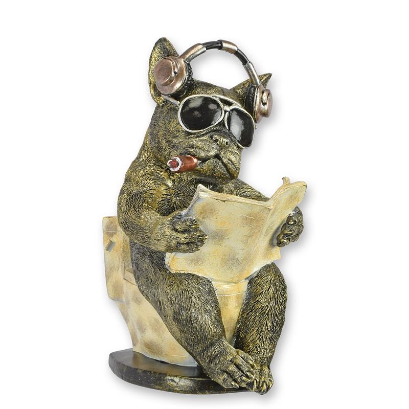[LA-1818119] Figur Resin Bulldogge lesend auf Toilette