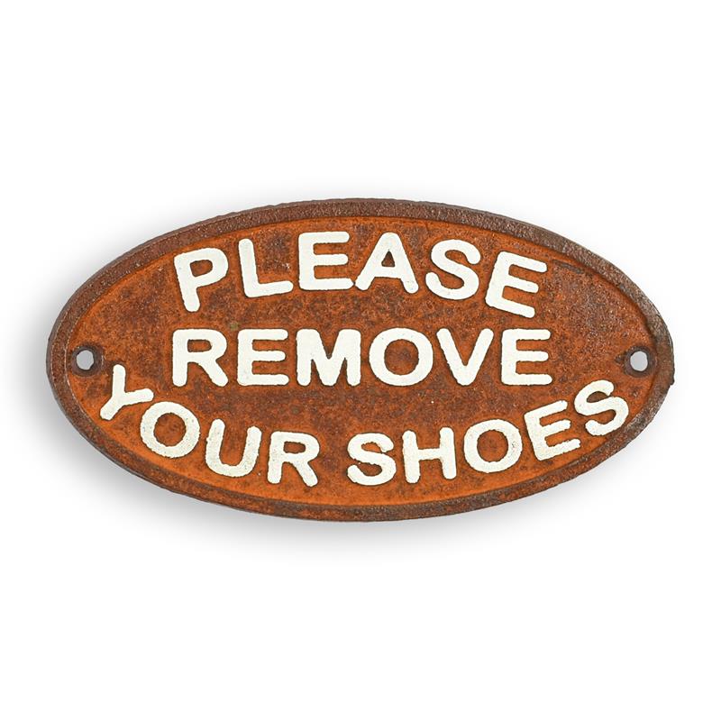 [LA-1818121] Wandschild Wandplakette Gusseisen Please Remove Your Shoes