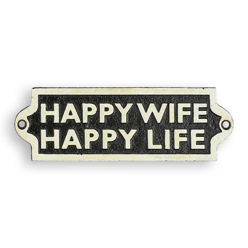 [LA-1818122] Wandschild Wandplakette Gusseisen Happy Wife Happy Life