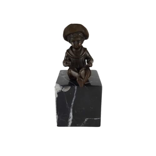 [LA-39238] Bronzeskulptur Bronzefigur Statue Sitzender Junge Art-Deco-Stil H 15,2 cm