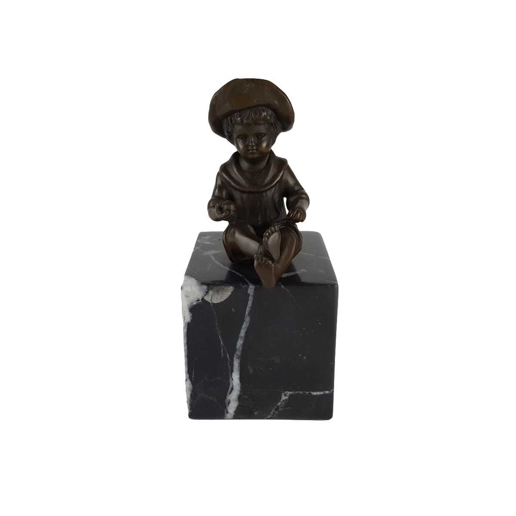 [LA-39238] Bronzeskulptur Bronzefigur Statue Sitzender Junge Art-Deco-Stil H 15,2 cm