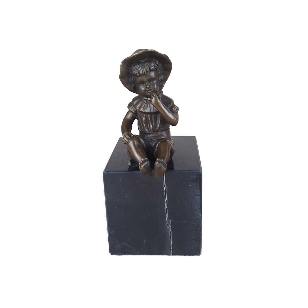 [LA-39239] Bronzeskulptur Bronzefigur Statue Sitzendes Kleines Mädchen H 15,3 cm