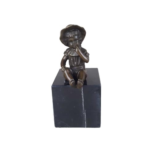 [LA-39239] Bronzeskulptur Bronzefigur Statue Sitzendes Kleines Mädchen H 15,3 cm