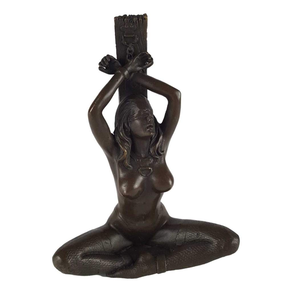 [LA-39244] Bronzeskulptur Bronzefigur Erotik Frau Sitzend Gefesselt