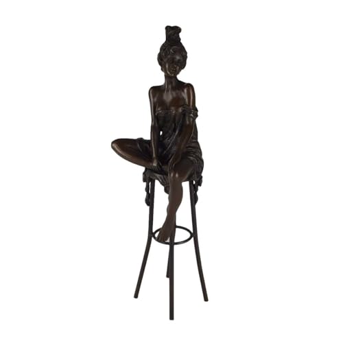 [LA-39251] Bronzeskulptur Bronzefigur Frau auf Barstuhl Barhocker