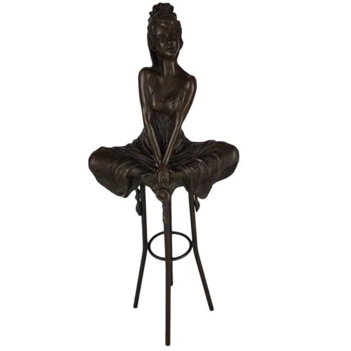 [LA-39252] vianmo Bronzeskulptur Bronzefigur Sitzende Frau auf Einem Barstuhl