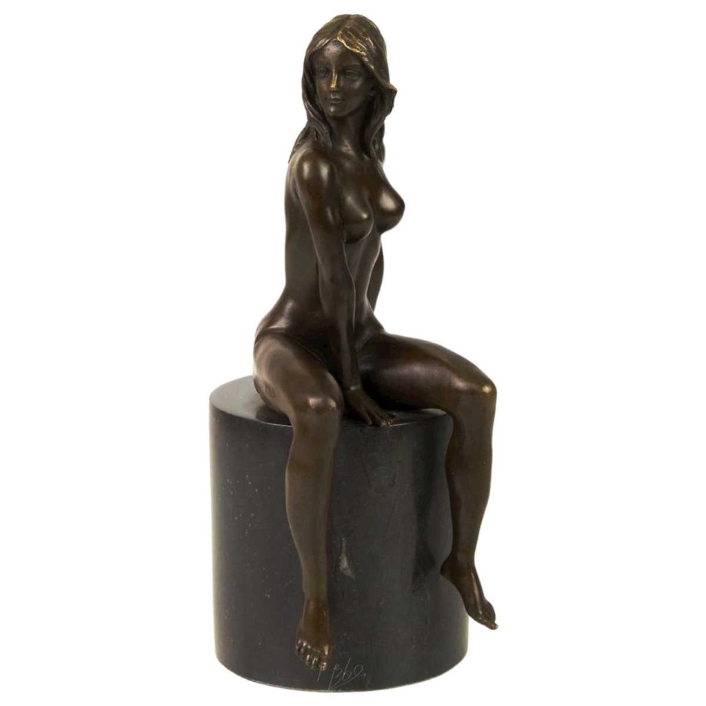 [LA-39253] Bronzeskulptur Bronzefigur Erotik Frau Sitzend Hockt