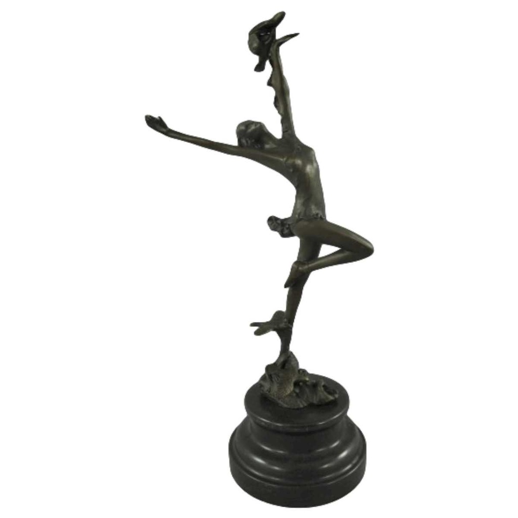 [LA-39282] Bronzeskulptur Bronzefigur Tänzerin mit Vögel