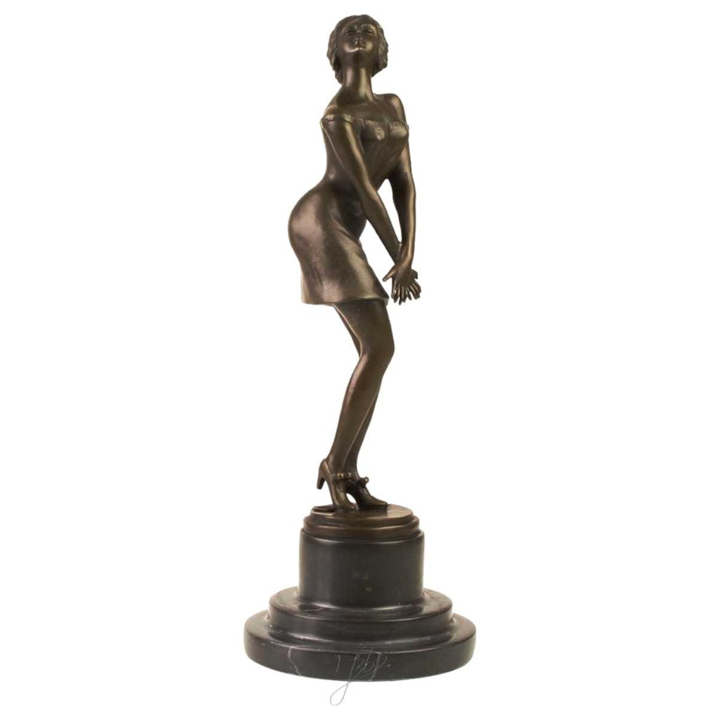 [LA-39293] Bronzeskulptur Bronzefigur Nachdenklich Schöne Frau