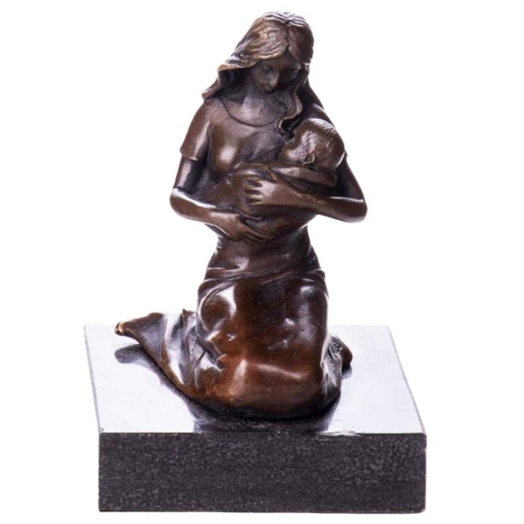 [LA-39305] Bronzeskulptur Bronzefigur Bronze Kniend Frau Mutter mit Kind Baby Im Arm