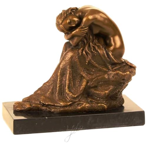 [LA-39306] Bronzeskulptur Bronzefigur Halbnackte Kniend Schönheit Frau