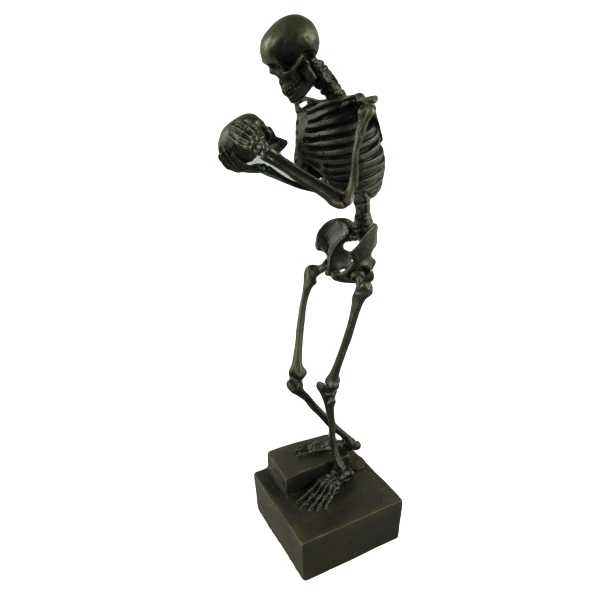 [LA-39312] Bronzeskulptur Bronzefigur Namens Todesbetrachtung Skelett Hält Schädel