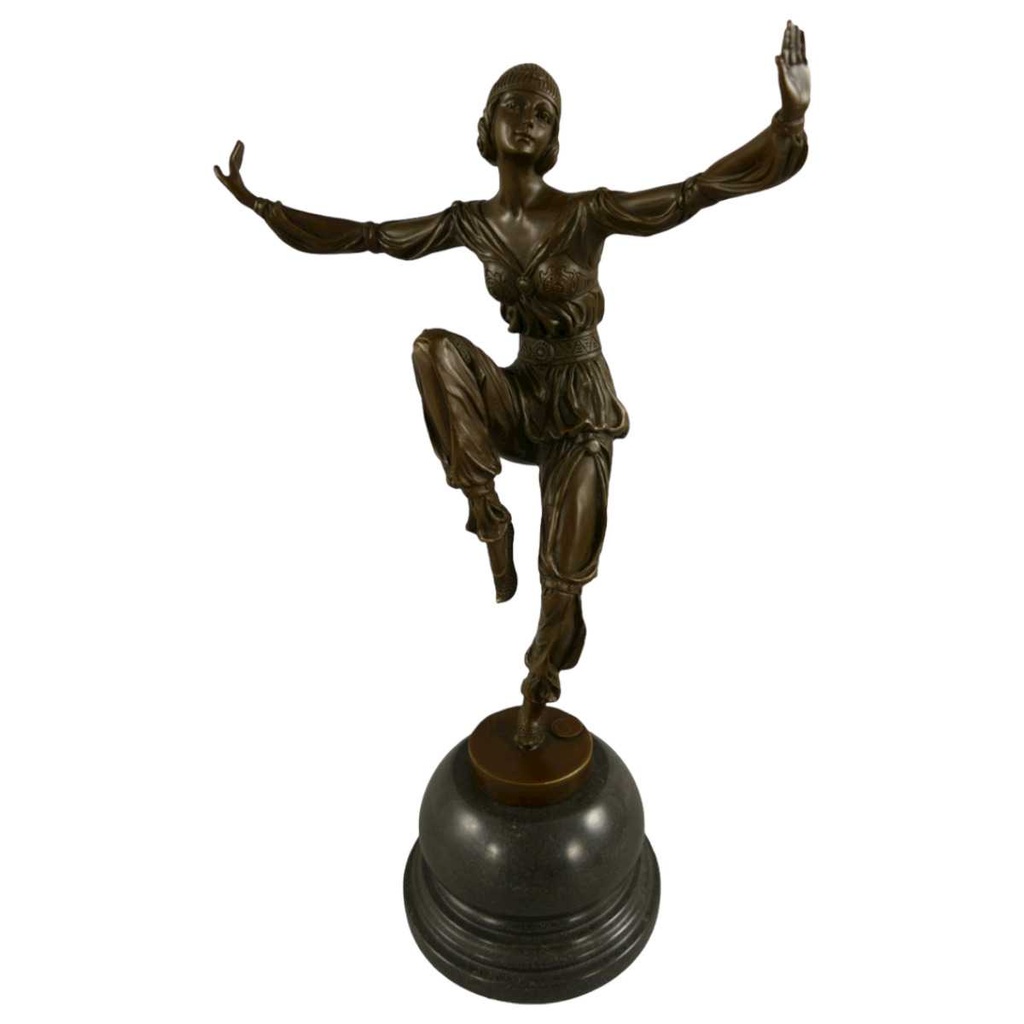 [LA-39321] Bronzeskulptur Bronzefigur Frau auf Sockel Balanzierend