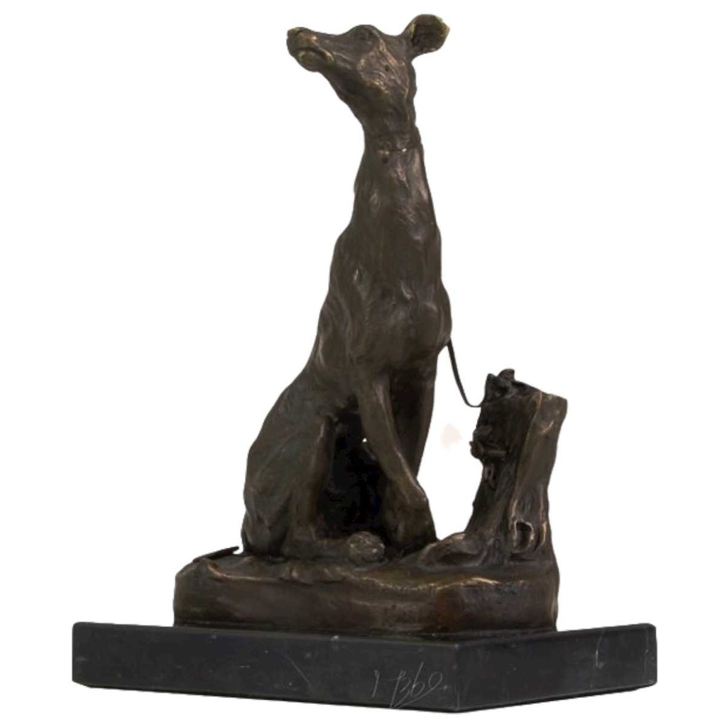 [LA-39323] Bronzeskulptur Bronzefigur Sitzender Windhund