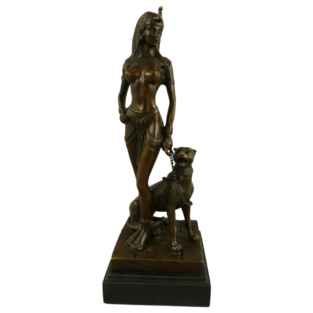 [LA-39328] Bronzeskulptur Bronzefigur Cleopatra mit Panter