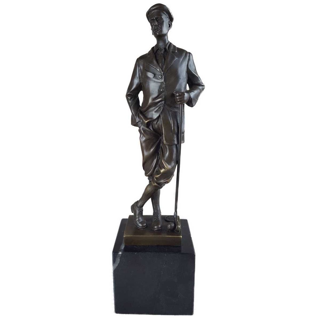 [LA-39339] Bronzeskulptur Bronzefigur Sport Mann Golfspieler Klassisch