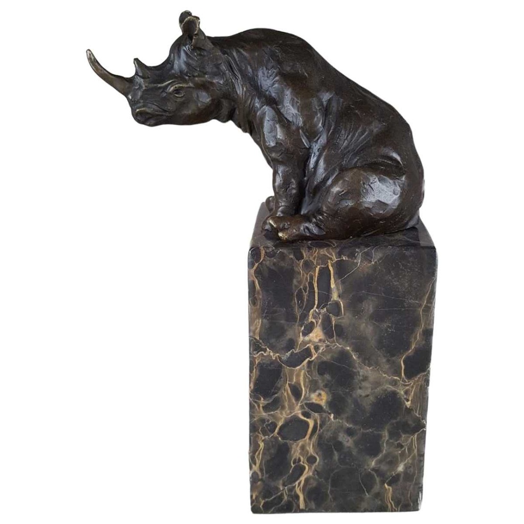[LA-39377] Bronzeskulptur Bronzefigur Nashorn sitzend