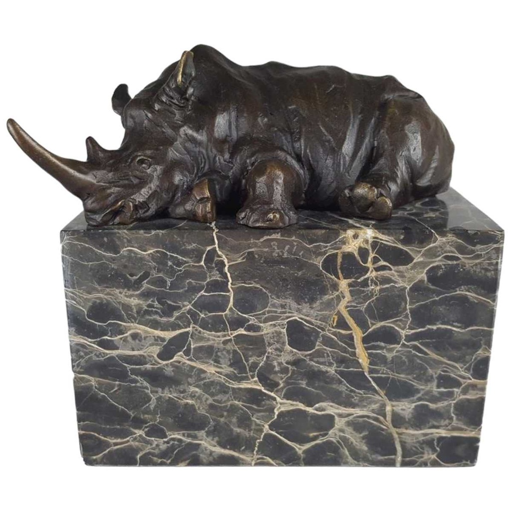 [LA-39378] Bronzeskulptur Bronzefigur Liegendes Nashorn