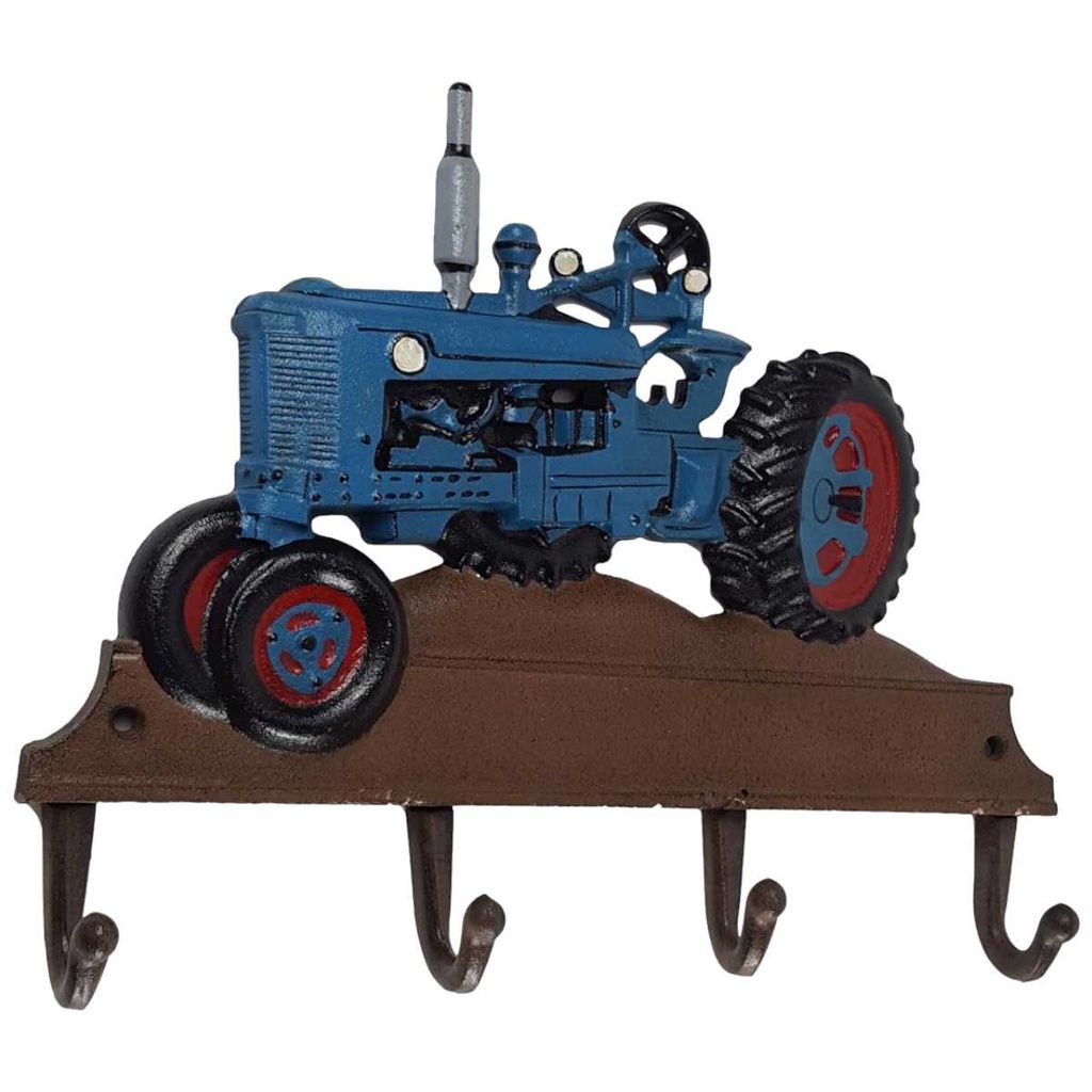[LA-40547] Garderobenhaken Kleiderhaken Wandhaken Blauer Traktor 35x28 cm Gusseisen