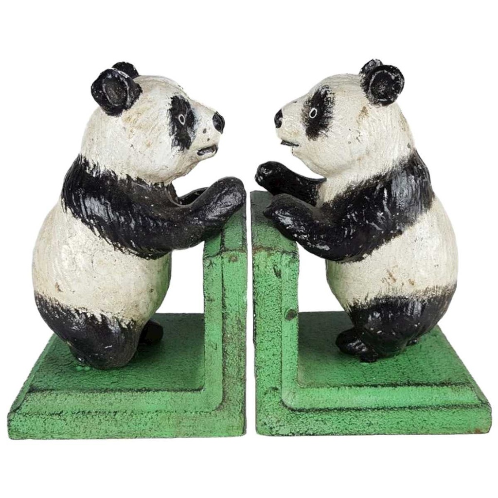 [LA-41019] Buchstütze Skulptur Figur Gusseisen Panda 2er Set
