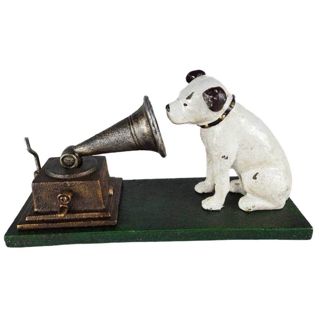 [LA-41048] Skulptur Figur Gusseisen Hund Grammophon Rogers Foundry Birmingham