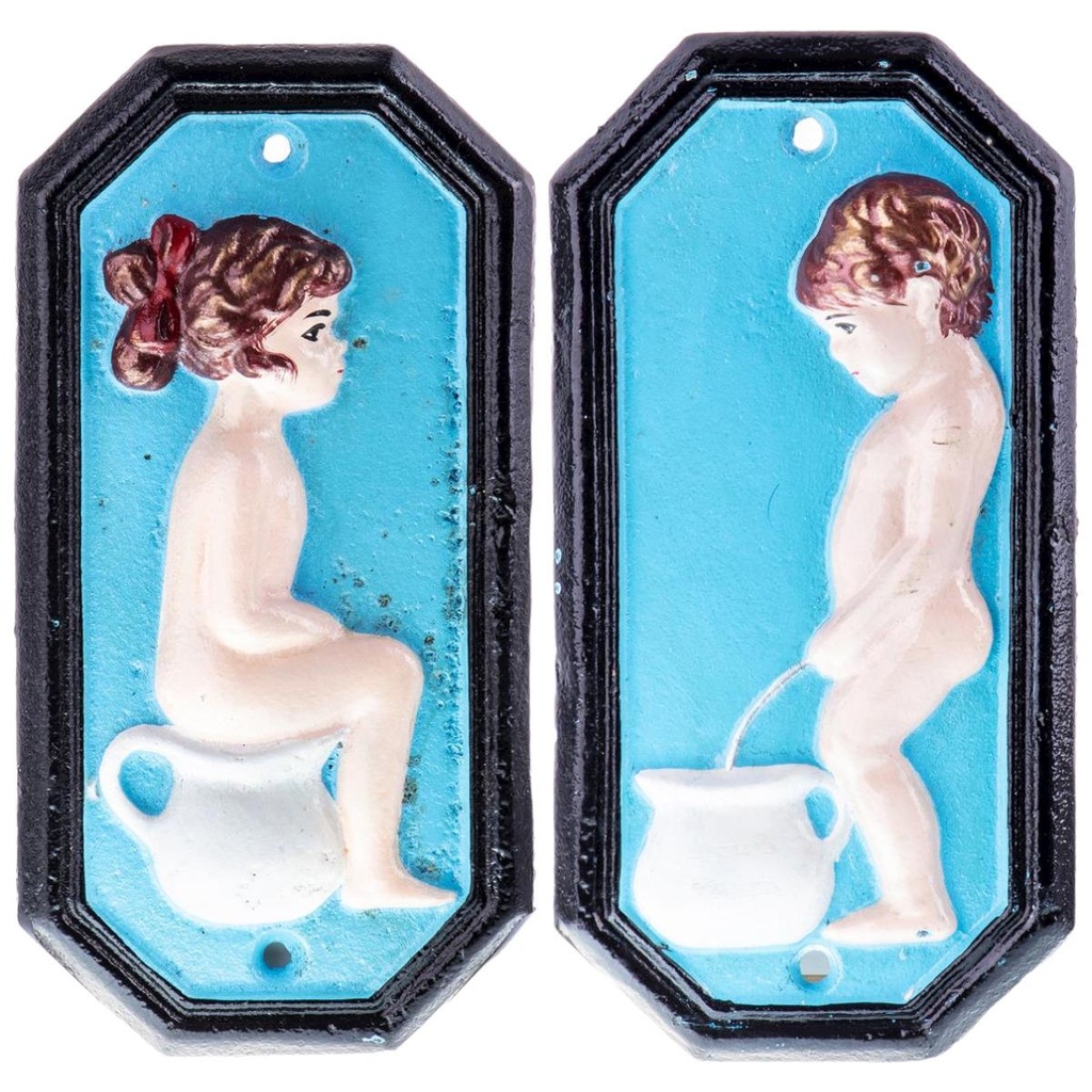 [LA-41050] Wandplaketten Gusseisen Boy And Girl Toilet 2er Set