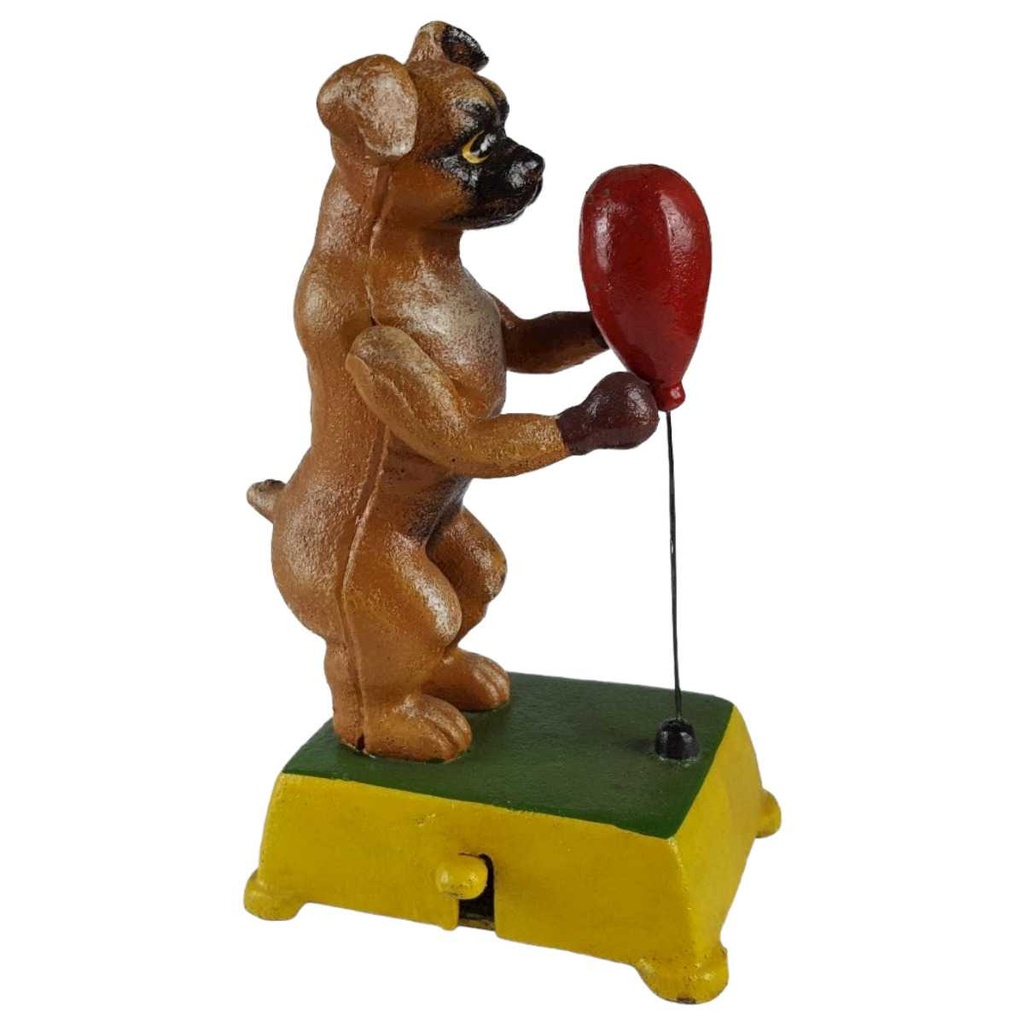 [LA-41059] Figur Skulptur Gusseisen mechanisch Hund Boxball Boxer Antik-Stil