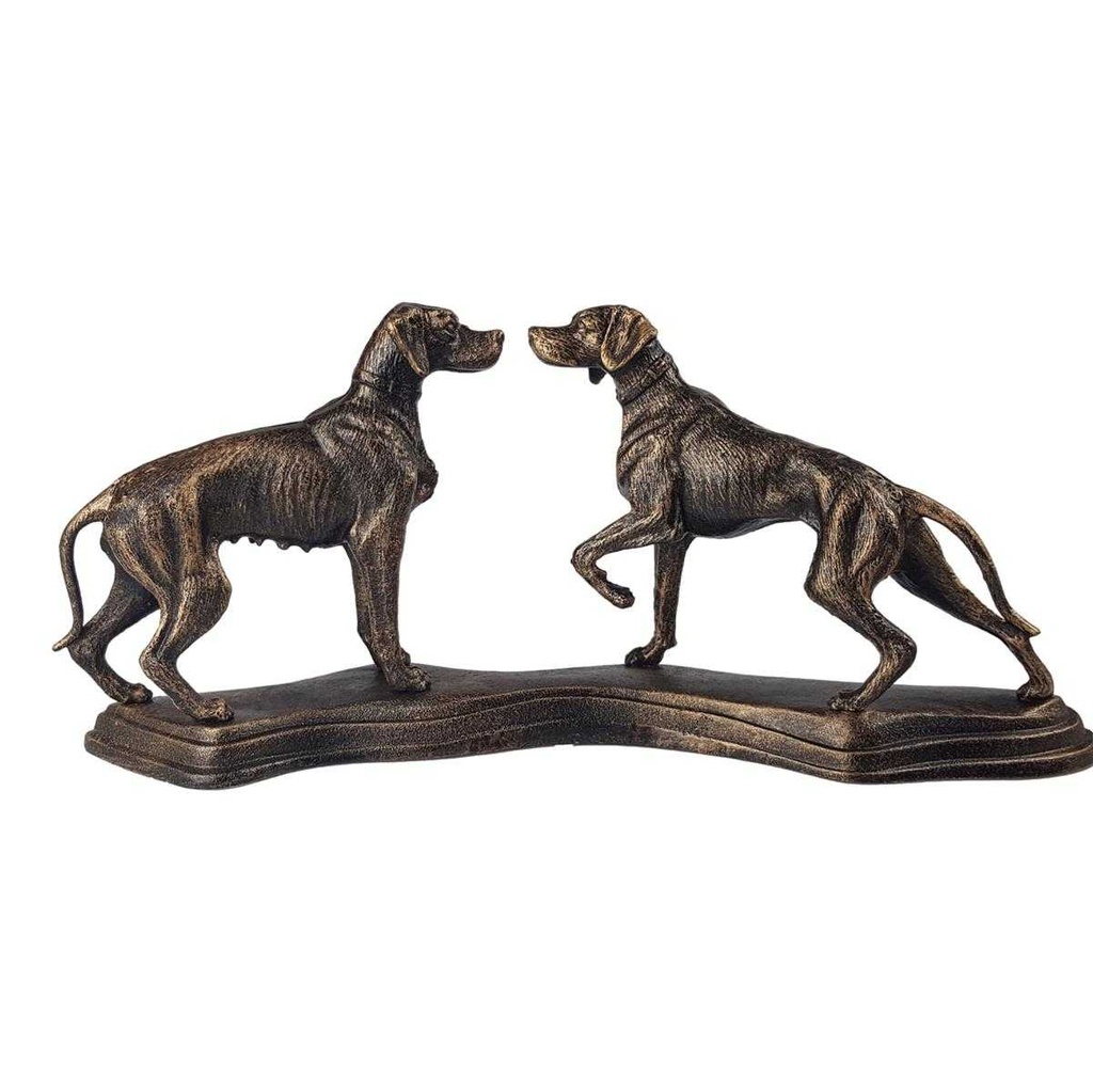 [LA-41191] Skulptur Figur Gusseisen zwei Hunde auf Sockel montiert