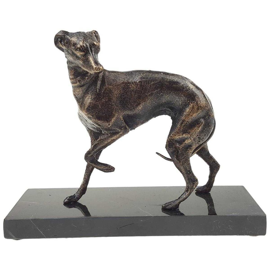 [LA-41194] Gusseisen/Mamor Bronzelook Statue Figur Skulptur Windhund Whippet L 20 cm