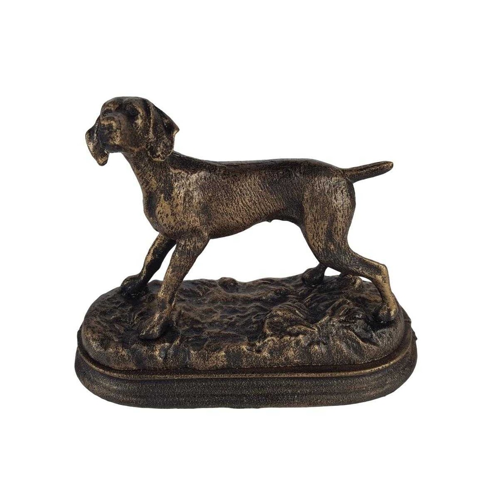 [LA-41197] Figur Skulptur Gusseisen Bronzelook Jagdhund L 21 H 17 cm