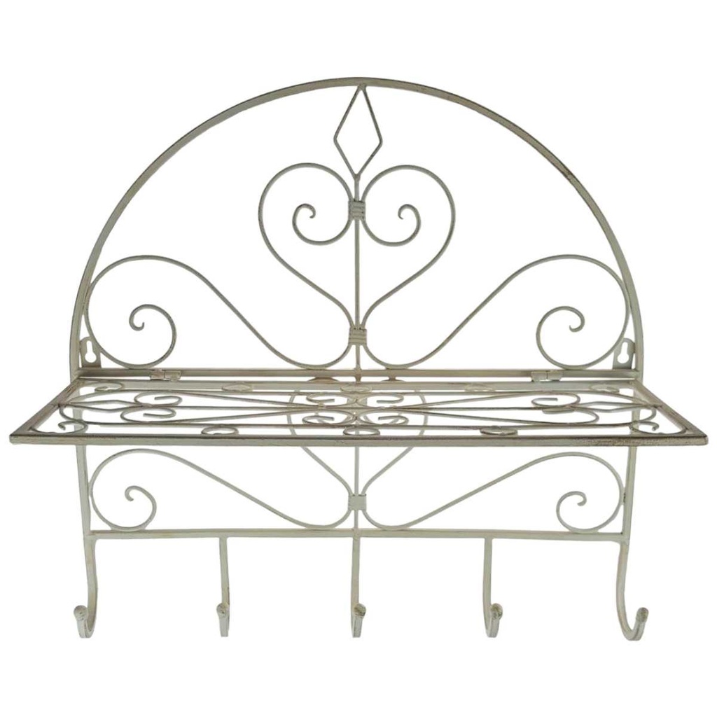 [LA-42808] Garderobenhaken Kleiderhaken Wandhaken Eisen Altweiß L 45x45x17 cm