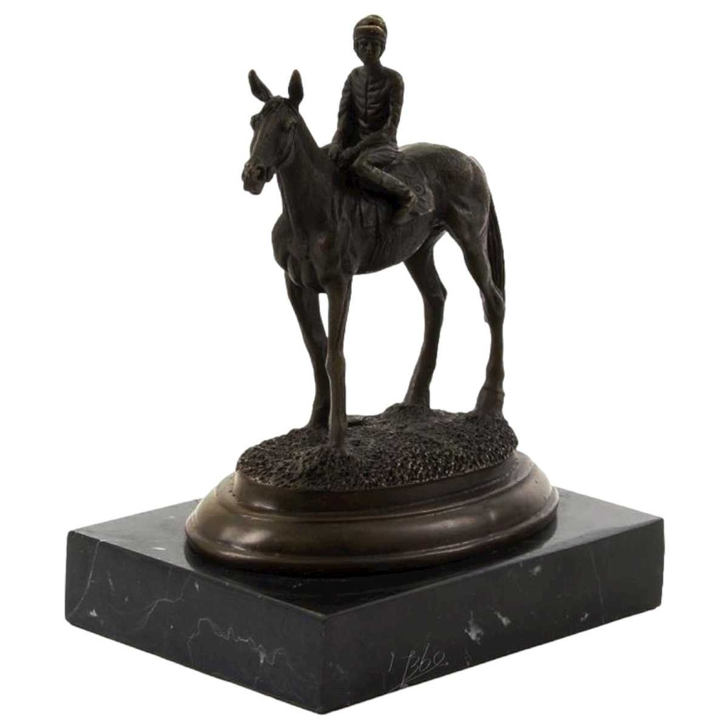 [LA-43223] Bronzeskulptur Bronzefigur Reiter und Pferd Galoppsport Jockey Antik-Stil