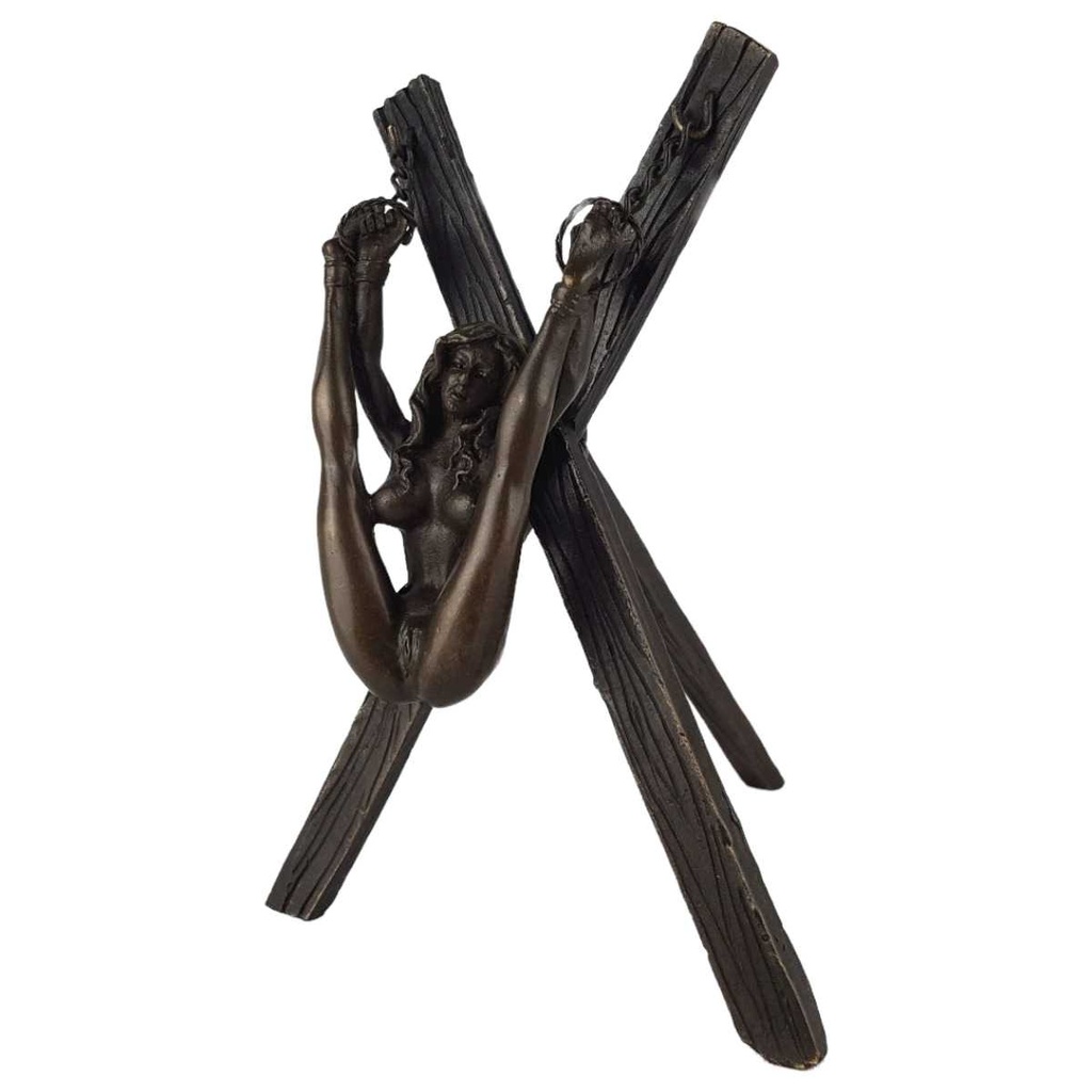 [LA-43247] Bronzeskulptur Bronzefigur Frau An Kreuz Gefesselt Antik-Stil