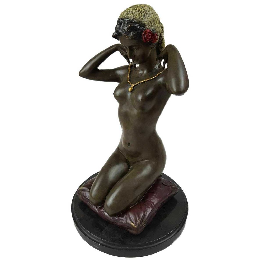 [LA-43254] Bronzeskulptur Bronzefigur Frau Kniend Neue Halskette bunt