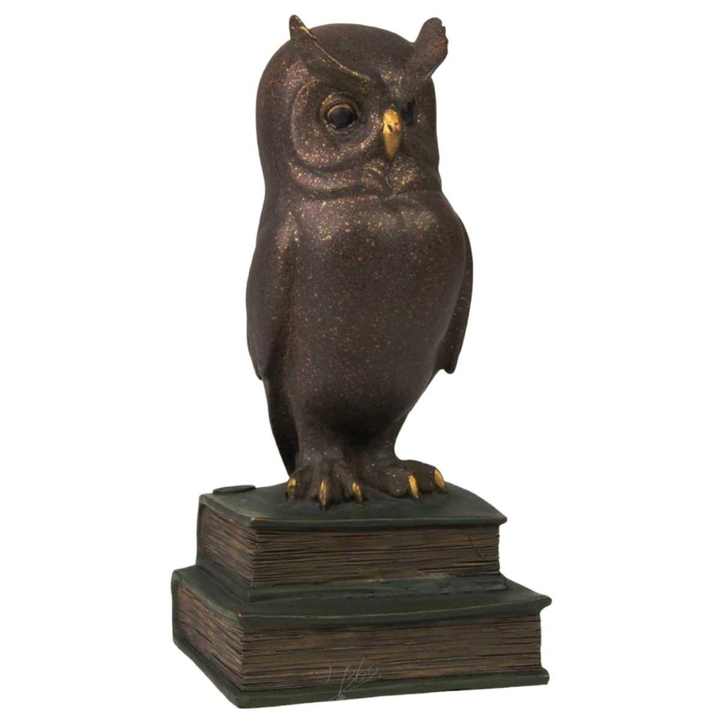 [LA-43259] Bronzeskulptur Bronzefigur Vogel Zoo Weise Eule Uhu Sitzend auf Büchern