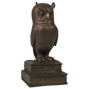 Bronzeskulptur Bronzefigur Vogel Zoo Weise Eule Uhu Sitzend auf Büchern